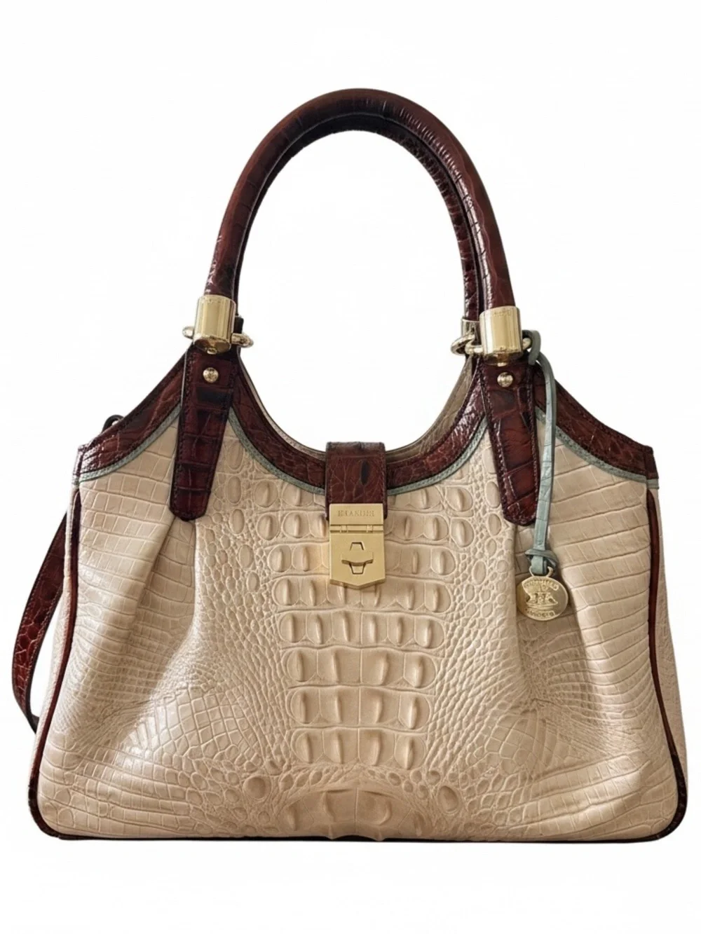 NWT Brahmin Elisa Linen Croc-Embossed Leather Satchel